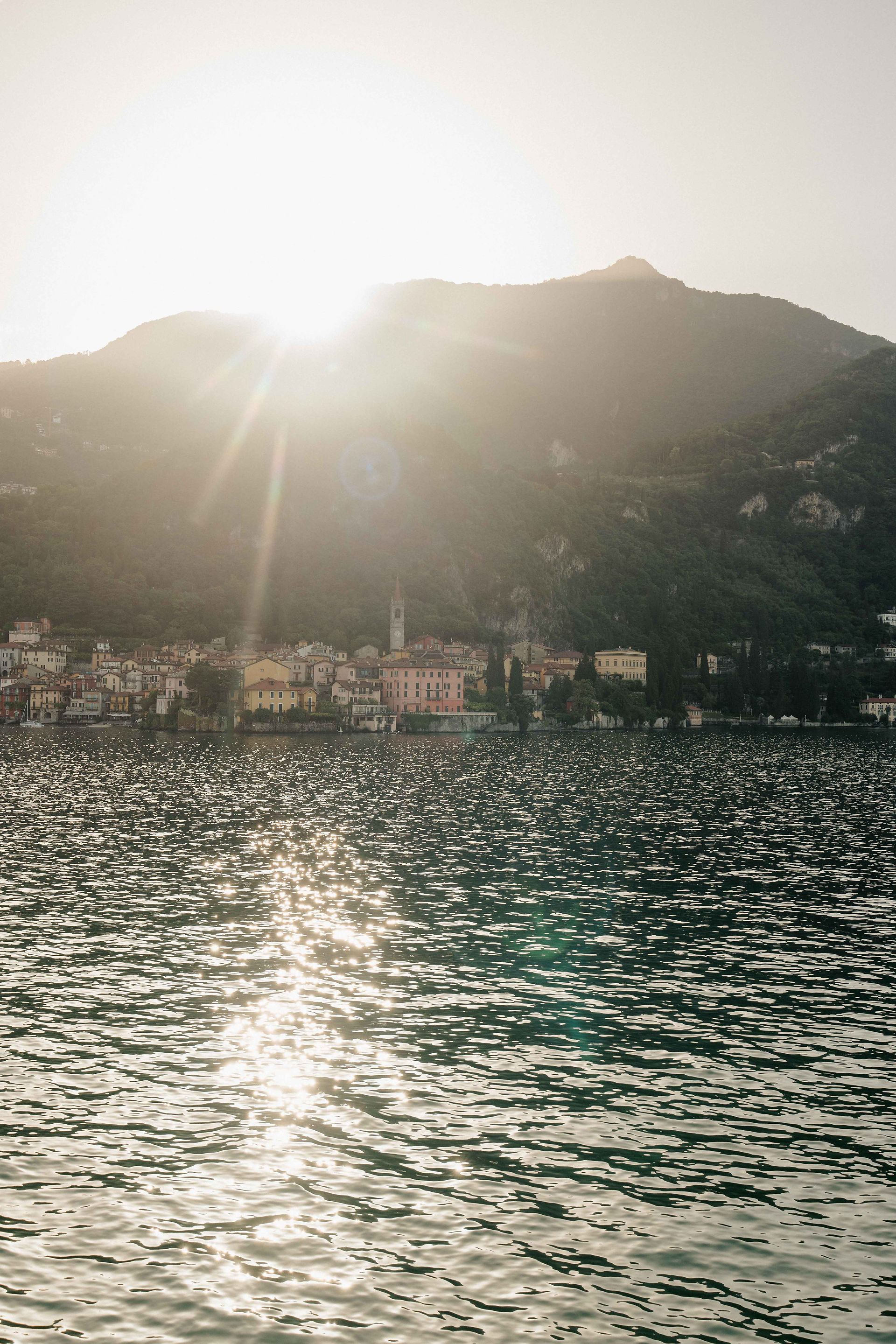 View of Varenna from a boat on Lake Como