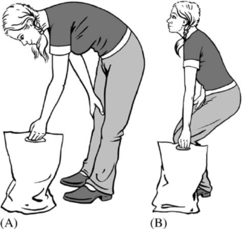 picking up a bag from the ground