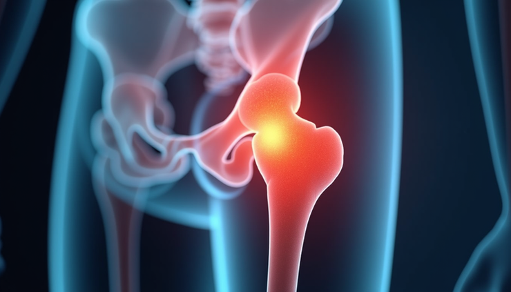 Close-up view of hip joint highlighting impingement area