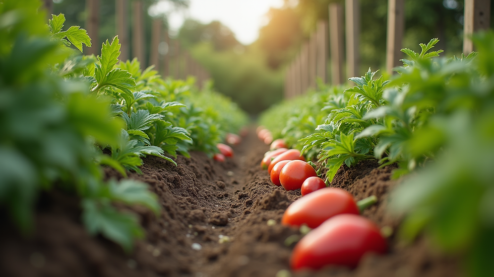 Eye-level view of a community garden flourishing with vegetables