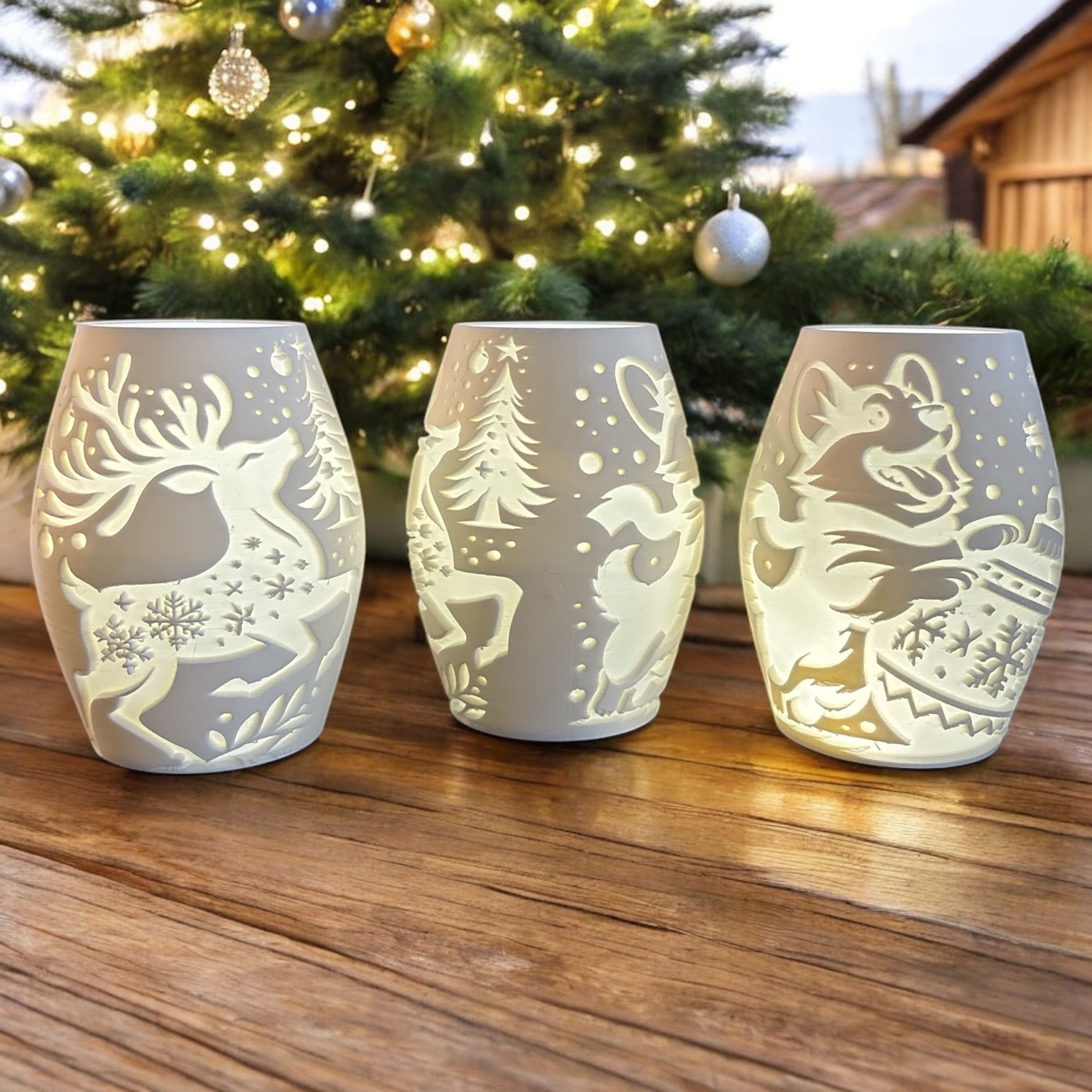 Weihnachtlicher Teelichthalter "Hirsch&Hund"