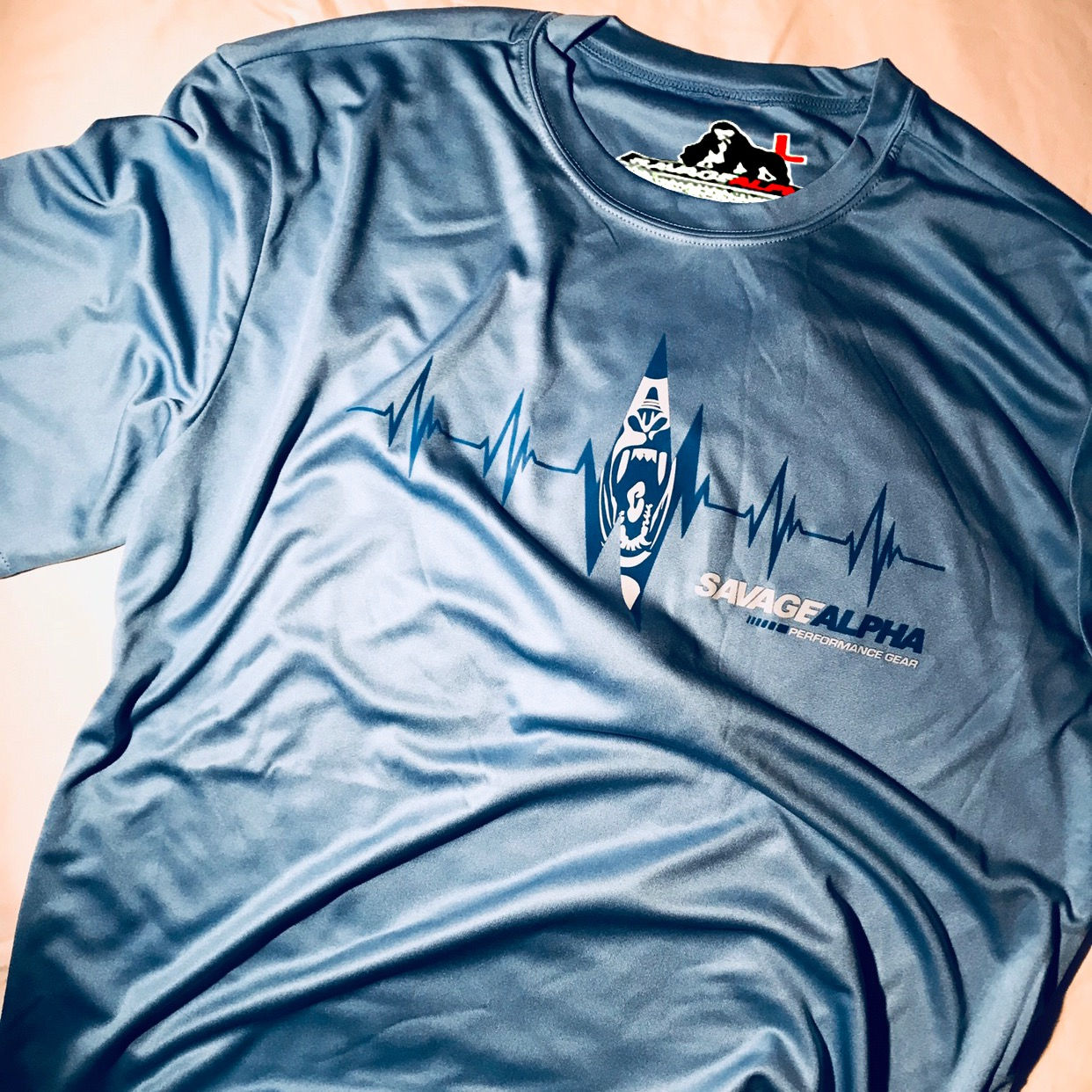 Dk/Lt Blue on Ice Blue Pulse Center Short Sleeve Moisture Wicking Tee