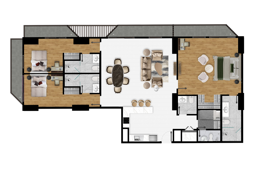 Floor plan of a 3 bedroom condo unit
