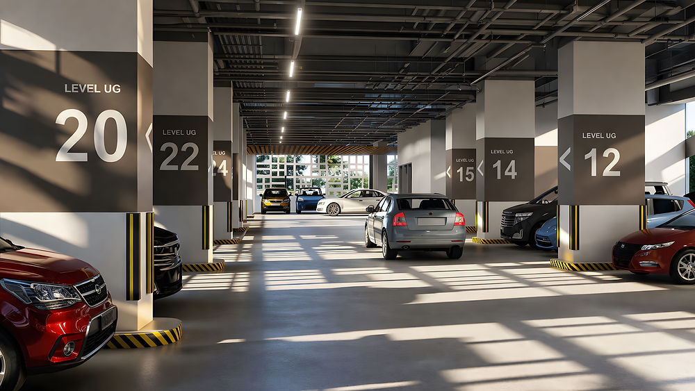 Condo parking garage with numbered pillars in Tagaytay