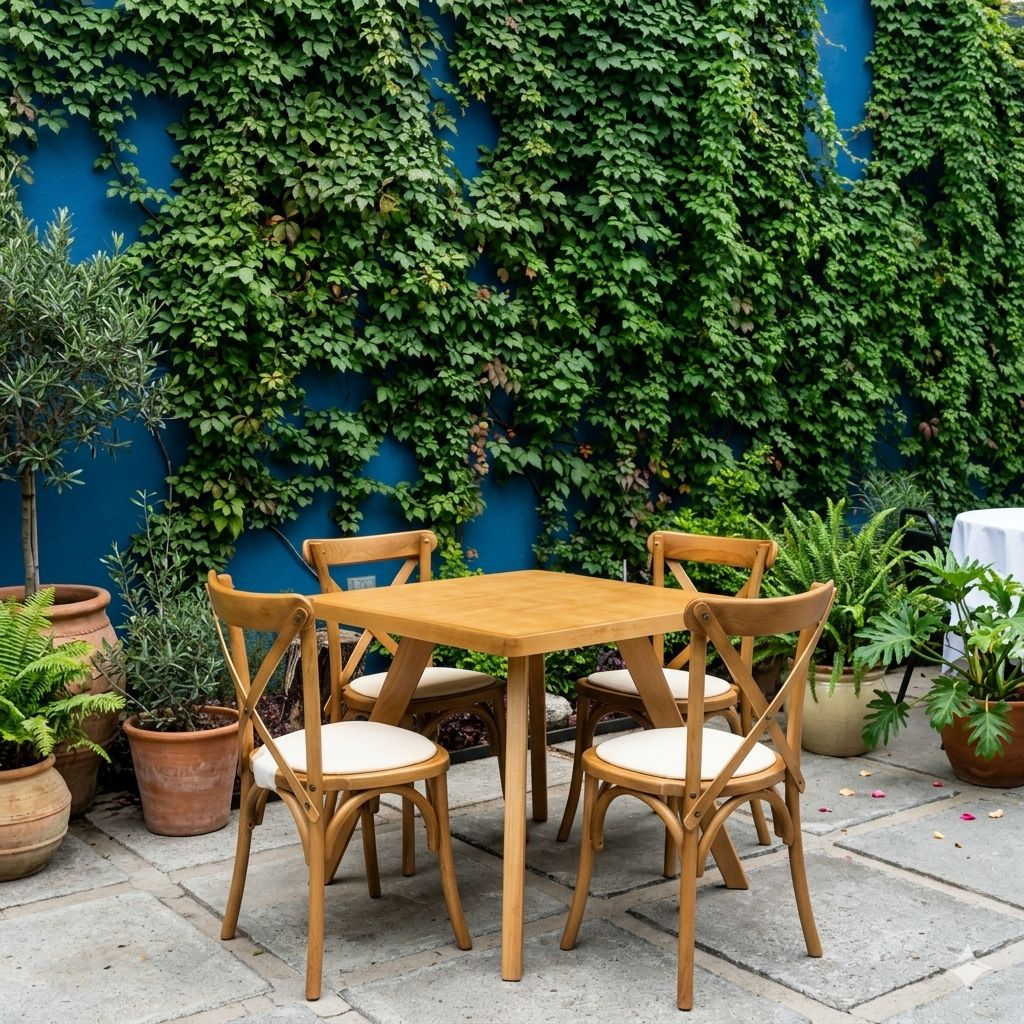 Comedor de 4 réplicas de la silla de cruz con mesa cuadrada