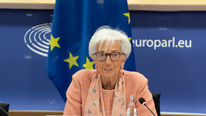 ECB-president Christine Lagarde tijdens een monetaire dialoog in het Europees Parlement in 2025.
