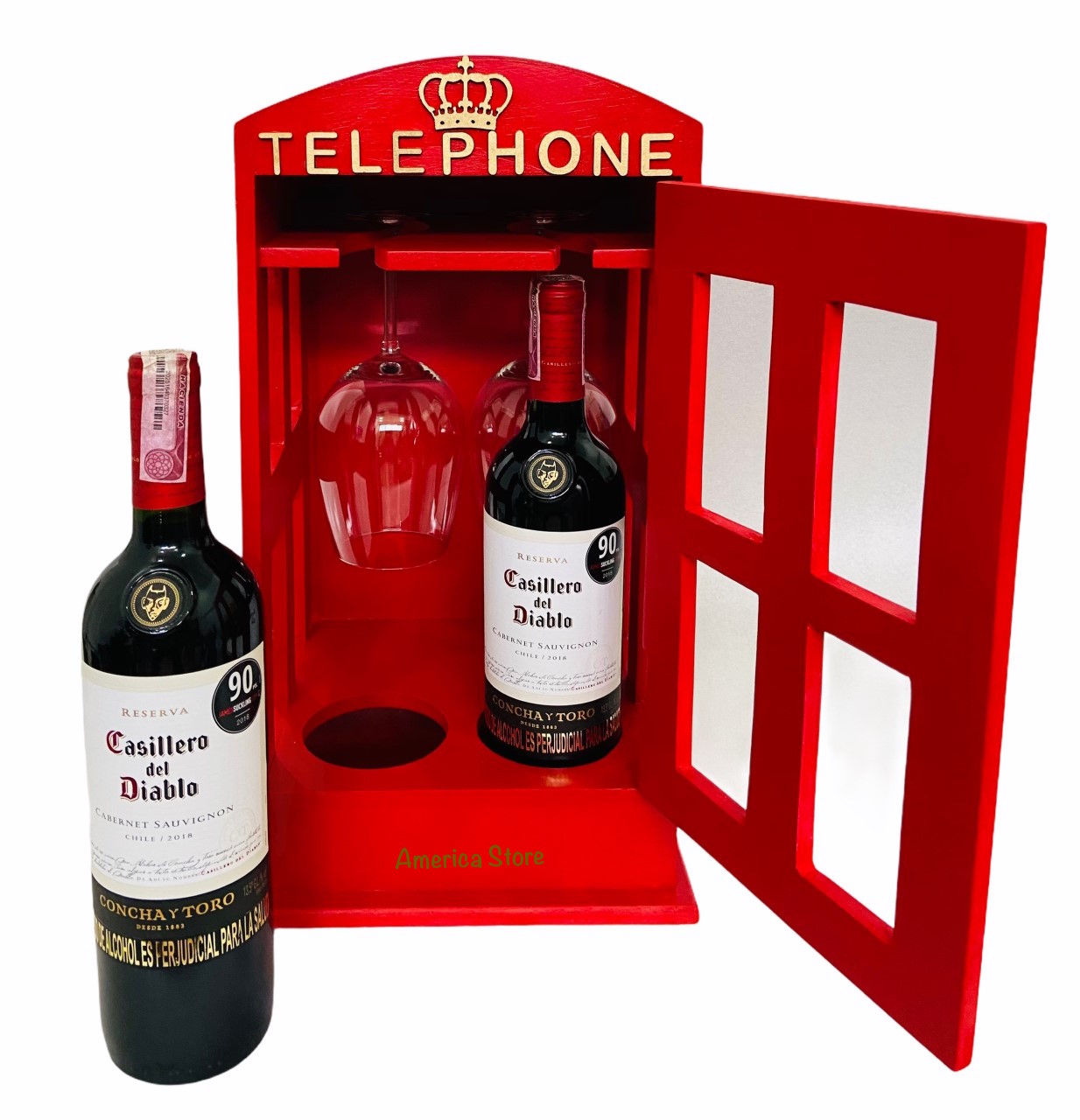 Cava de Vinos Cabina Telefono London + 2 Bot Vino Casillero del Diablo