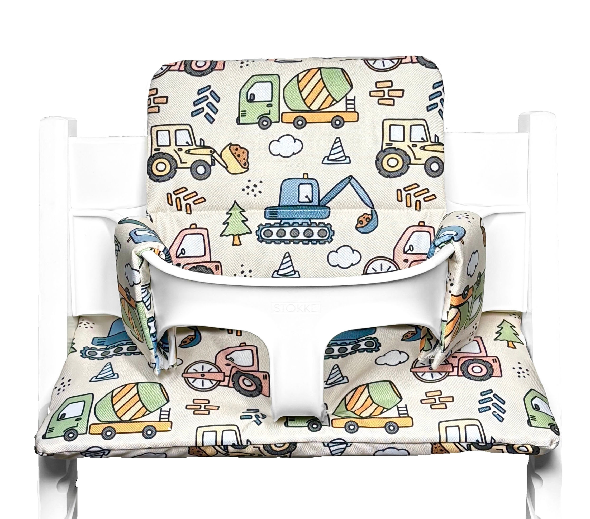 Hochstuhlauflage mit LKW Bagger Raupen Fahrzeuge für Stokke Tripp Trapp