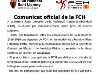 LA FEDERACIÓ CATALANA D'HANDBOL DÓNA PER FINALITZADA LA TEMPORADA 2019-2020