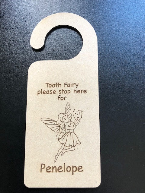 Laser Engraved Tooth Fairy Please Stop Here Door Hanger Sign