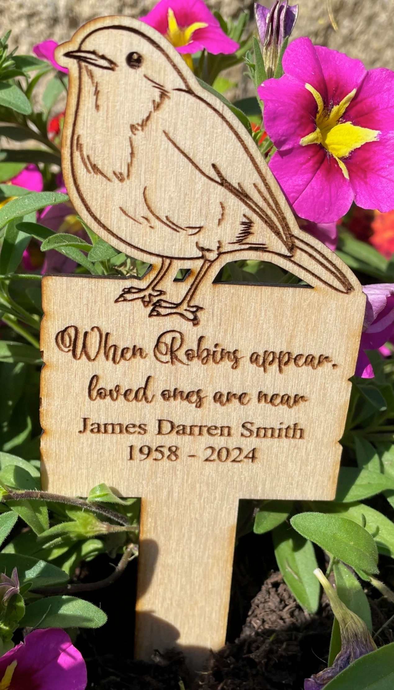 Personalised Laser Engraved Wooden Robin Memorial