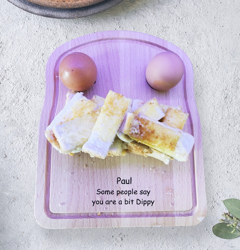 Personalised Wooden Toast Shape Dippy Egg & Toast Breakfast Board