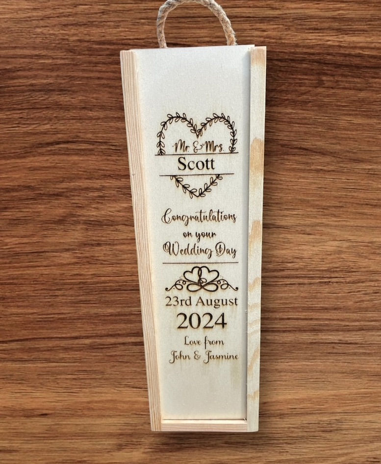 Thumbnail: Laser Engraved Personalised Wooden Wine Bottle Gift Box Any Occasion 7 Designs