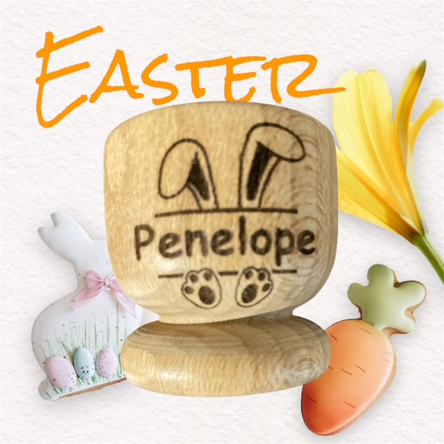 Thumbnail: Personalised Engraved Wooden Egg Cup Easter Gift for Kids Dippy Eggs
