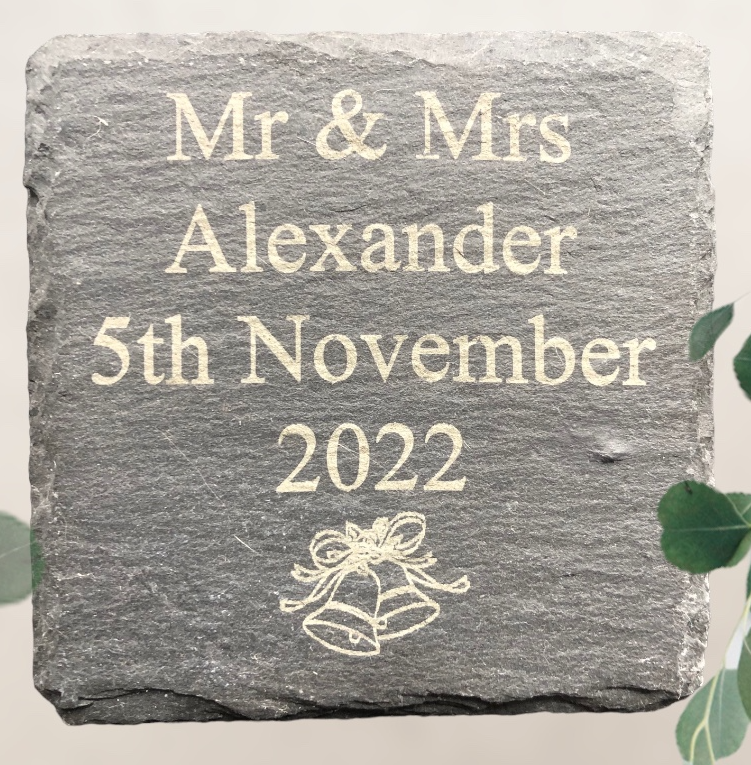 Personalised Wedding Laser Engraved: Slate Coaster/Plaque.