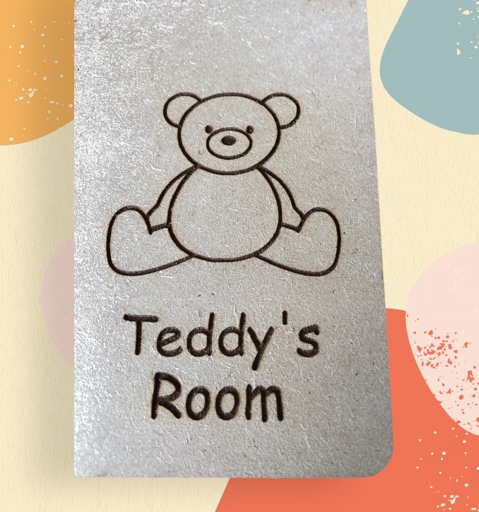Thumbnail: Personalised Laser Engraved Bedroom Door Hanger Sign with a teddy