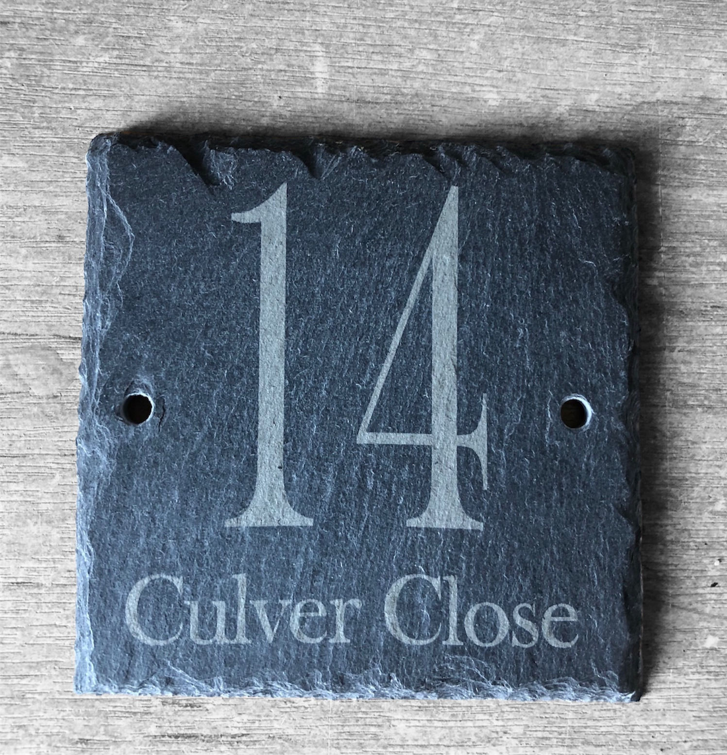 Personalised Laser Engraved Square Slate Plaque House Door Gate Number Sign