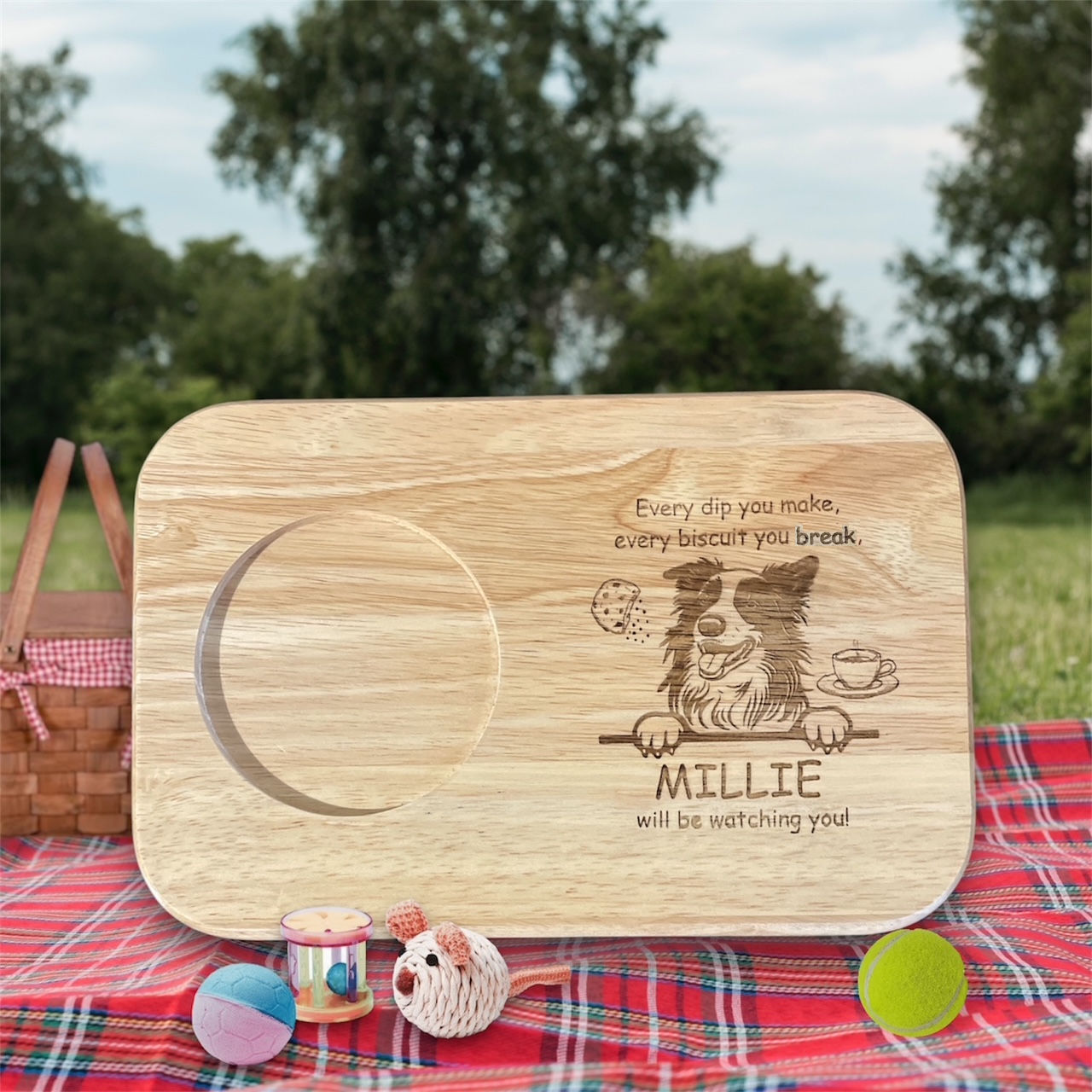 Personalised Engraved Wooden Dog Theme Coffee/Tea,etc & Biscuit Board, Any Breed