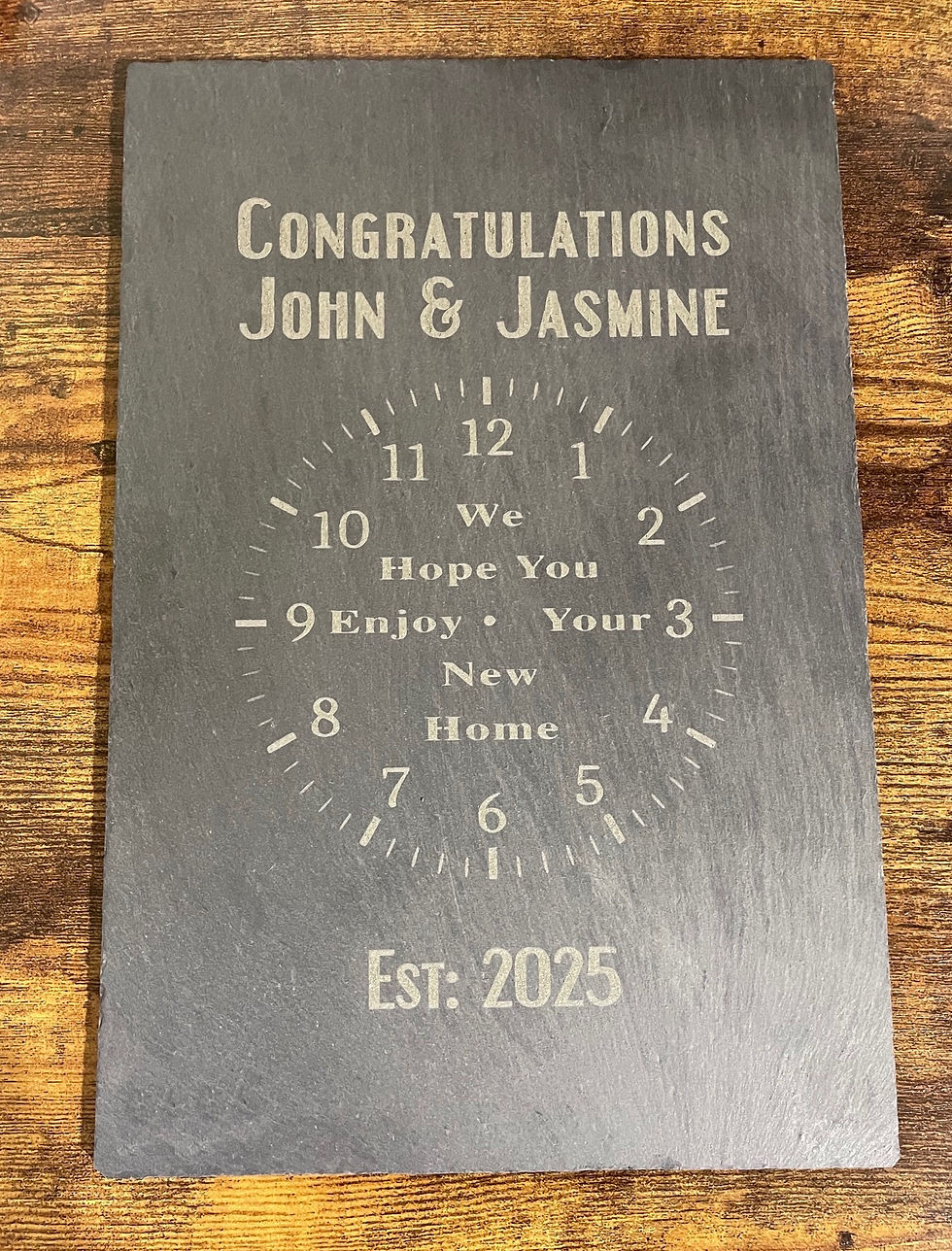 Thumbnail: Personalised Laser Engraved Slate Kitchen Wall Clock - Any Text