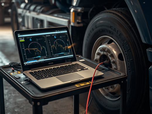 Laptop mit LKW-Diagnose angeschlossen