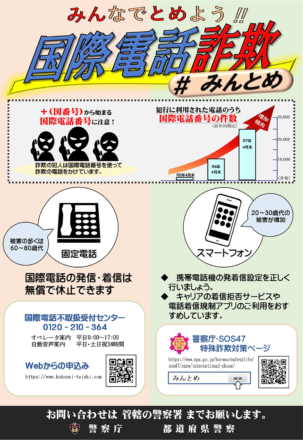 みんなでとめよう!!  国際電話詐欺  ♯みんとめ