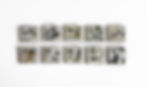 Mozart Santos. Desesquecer 2025. (detalhe) Série: "Horror Vacui" Carimbos, colagens, transfers, desenhos e fotografias coletadas em antiquários.Tela. Instalação 20x20x3 cm cada