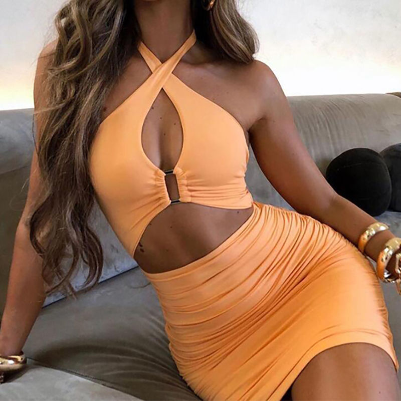 Thumbnail: Siren Ruched Halter Dress – Luxury Party Dress
