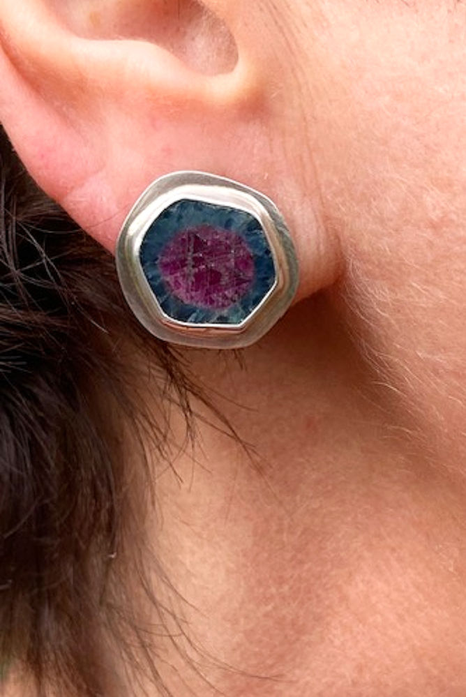 Ruby and Kyanite stud earrings.