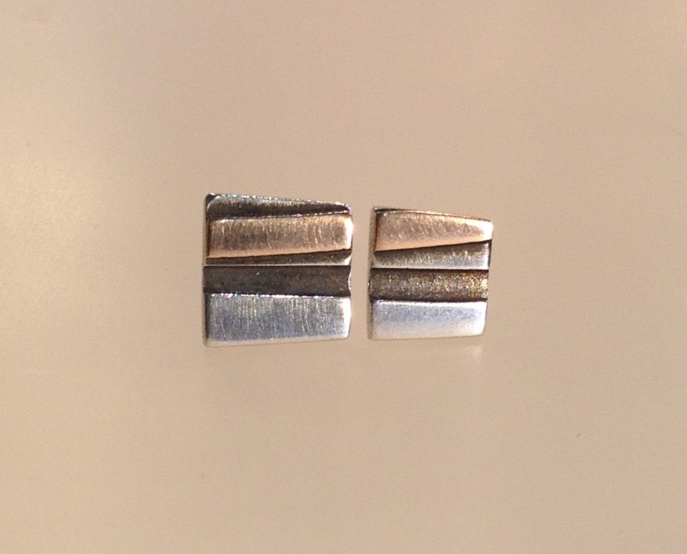 Strata studs, Sterling silver and rose gold.