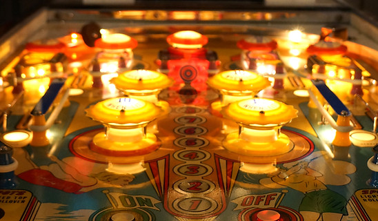 Gottlieb 1962 single playerOlympics pinball playfield close up
