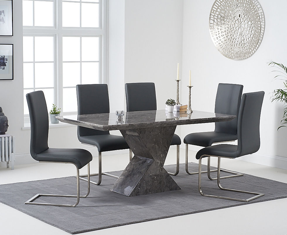 Thumbnail: Allena 160cm (Grey) Marble Dining Set