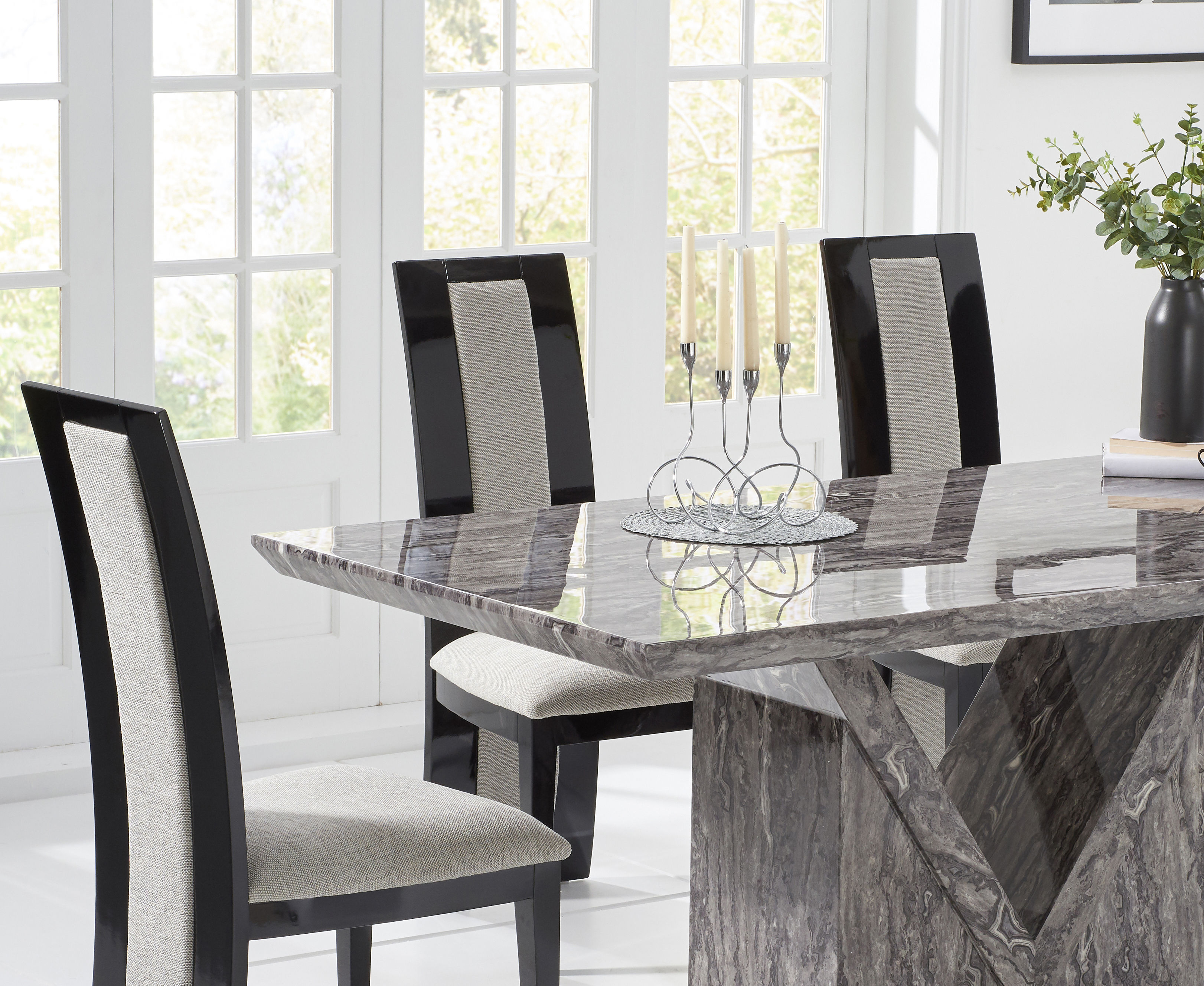 Misk 160cm Grey Marble Dining Set