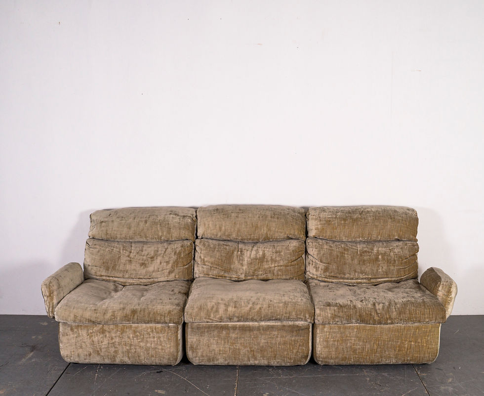 Thumbnail: MIDCENTURY 7 MODULAR OFF WHITE AND GREEN VELVET COUCH 70s
