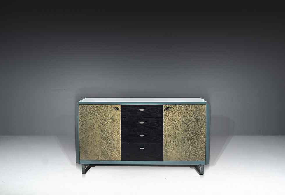 Thumbnail: MEMPHIS DESIGN SIDEBOARD IN BIRD MAPLE WOOD IN TURQUOISE 80s