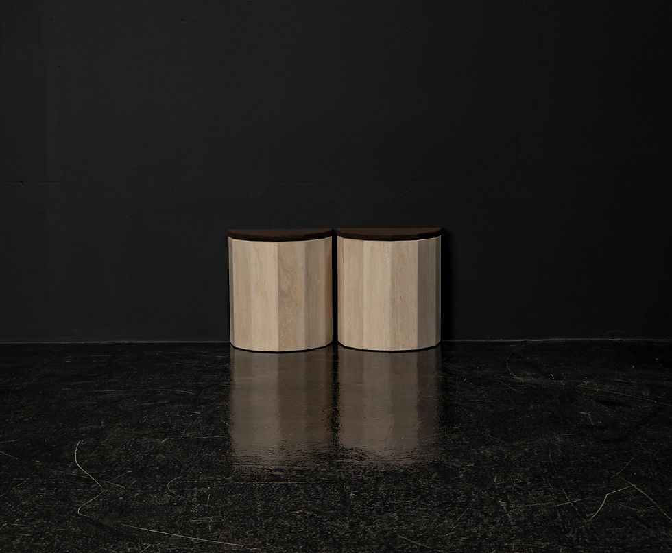 Thumbnail: TRAVERTINE MARBLE COLUMN CONSOLE TABLES FROM THE 1980s