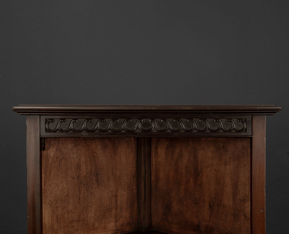 Thumbnail: THREE-TIER CORNER SHELF WITH ORNAMENTAL KYMATION MOLDING, 1920S​​​​​​