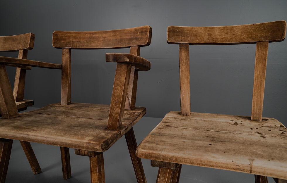 Thumbnail: BRUTALIST 3KP SIDE CHAIRS IN OAK, 1950S​​​​​​​