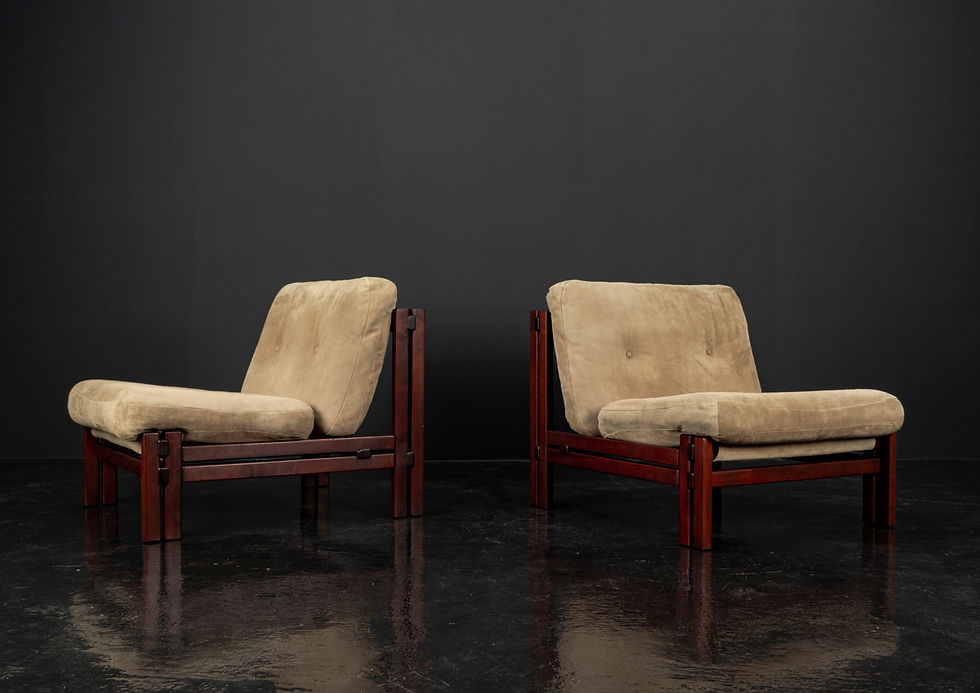 Thumbnail: BRUTALIST LOUNGE CHAIRS BY CARL STRAUB IN PINE AND LEATHER 60S, SET OF 5