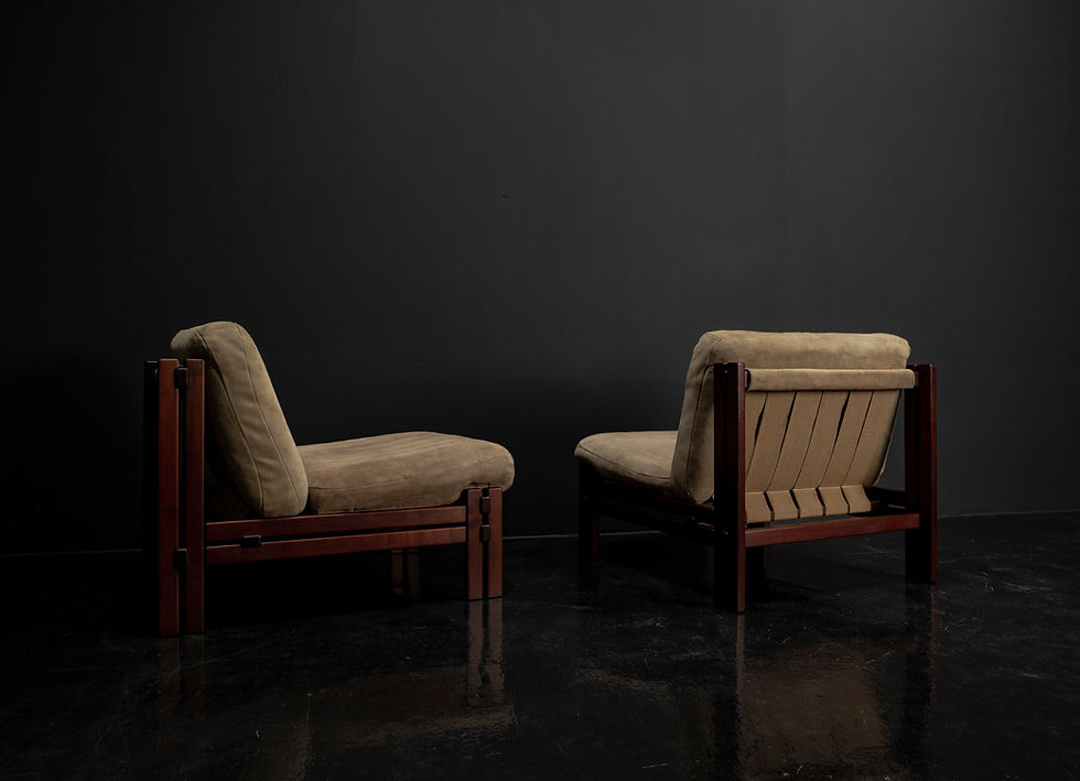 Thumbnail: BRUTALIST LOUNGE CHAIRS BY CARL STRAUB IN PINE AND LEATHER 60S, SET OF 5