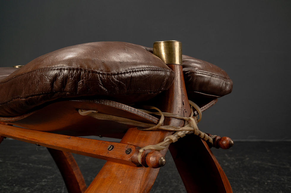Thumbnail: VINTAGE EGYPTIAN CAMEL STOOL IN LEATHER AND BRASS, 1950S​​​​​​​