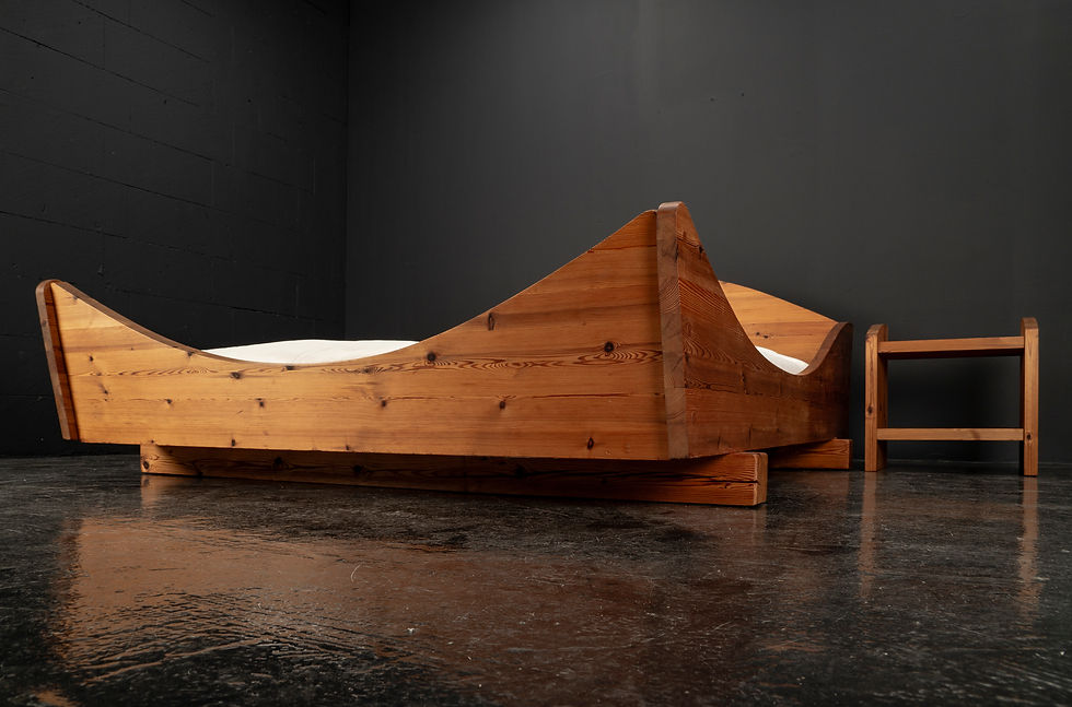 Thumbnail: DOUBLE BED & BEDSIDE TABLES IN PINE WOOD ATTRIBUTED TO ROLAND WILHELMSSON SWEDEN