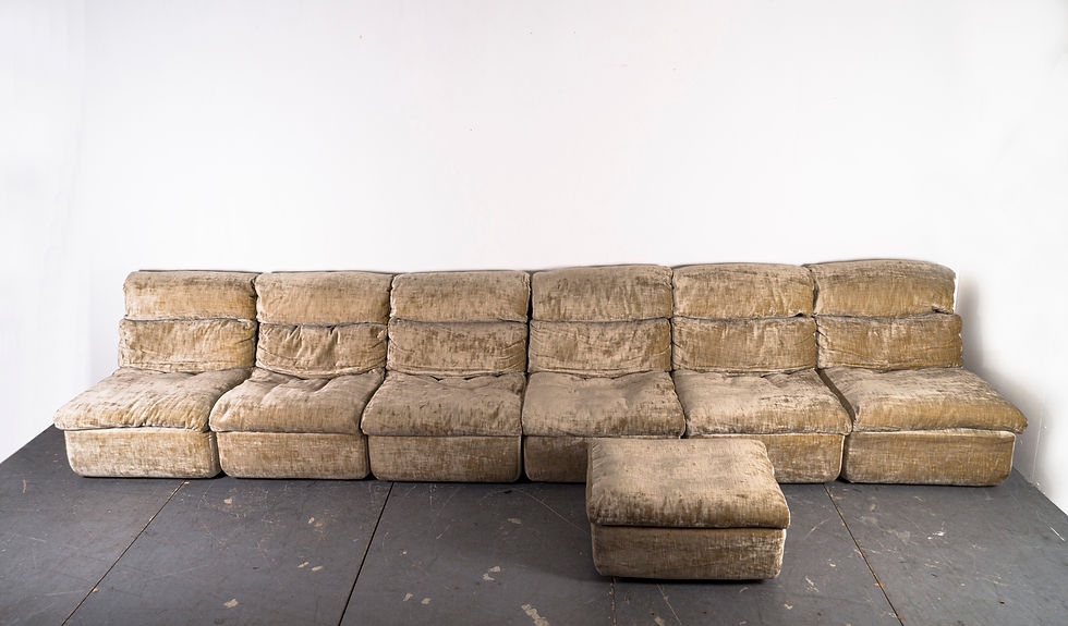 Thumbnail: MIDCENTURY 7 MODULAR OFF WHITE AND GREEN VELVET COUCH 70s