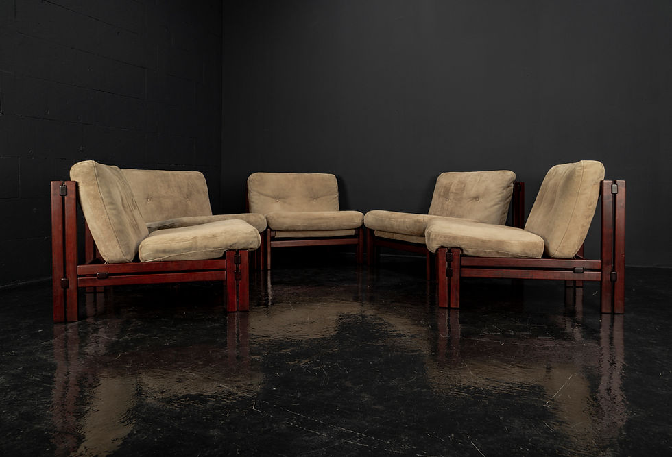 Thumbnail: BRUTALIST LOUNGE CHAIRS BY CARL STRAUB IN PINE AND LEATHER 60S, SET OF 5