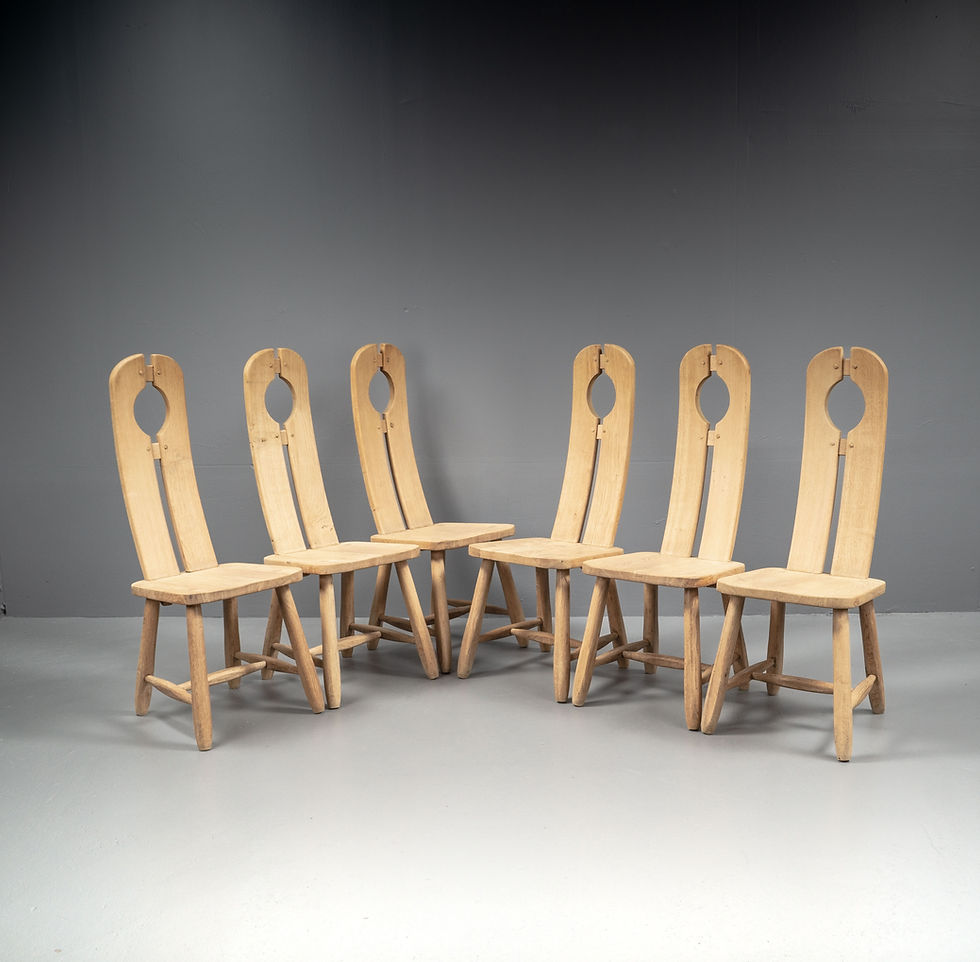 Thumbnail: BRUTALIST OAK DINING CHAIRS FROM DE PUYDT, 1970s