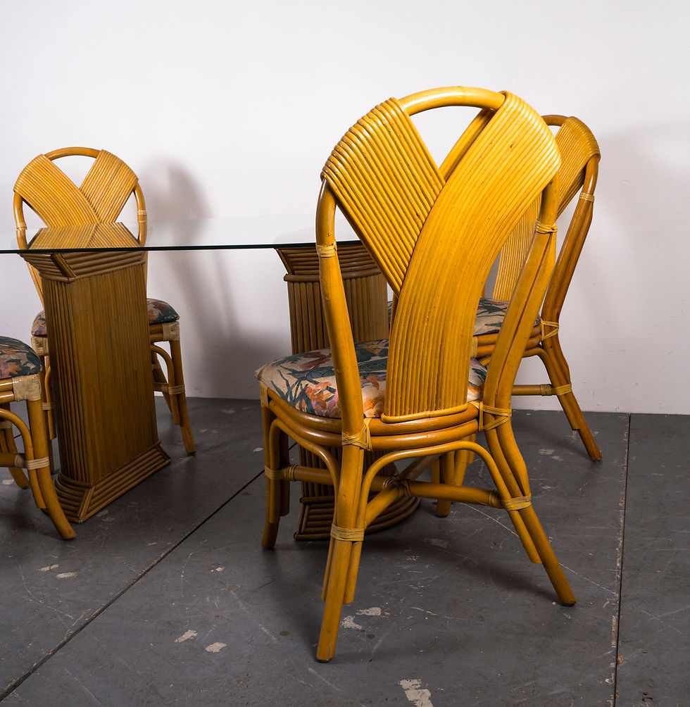 Thumbnail: RATTAN MIDCENTURY DINNERTABLE AND 4 CHAIRS FROM THE 1980s
