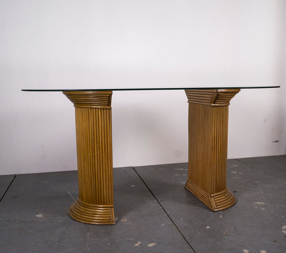 Thumbnail: RATTAN MIDCENTURY DINNERTABLE AND 4 CHAIRS FROM THE 1980s