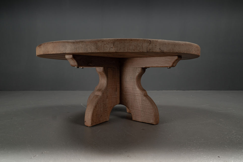 Thumbnail: LARGE AND HEAVY OAK RURAL ROUND COFFEE TABLE, 1962s