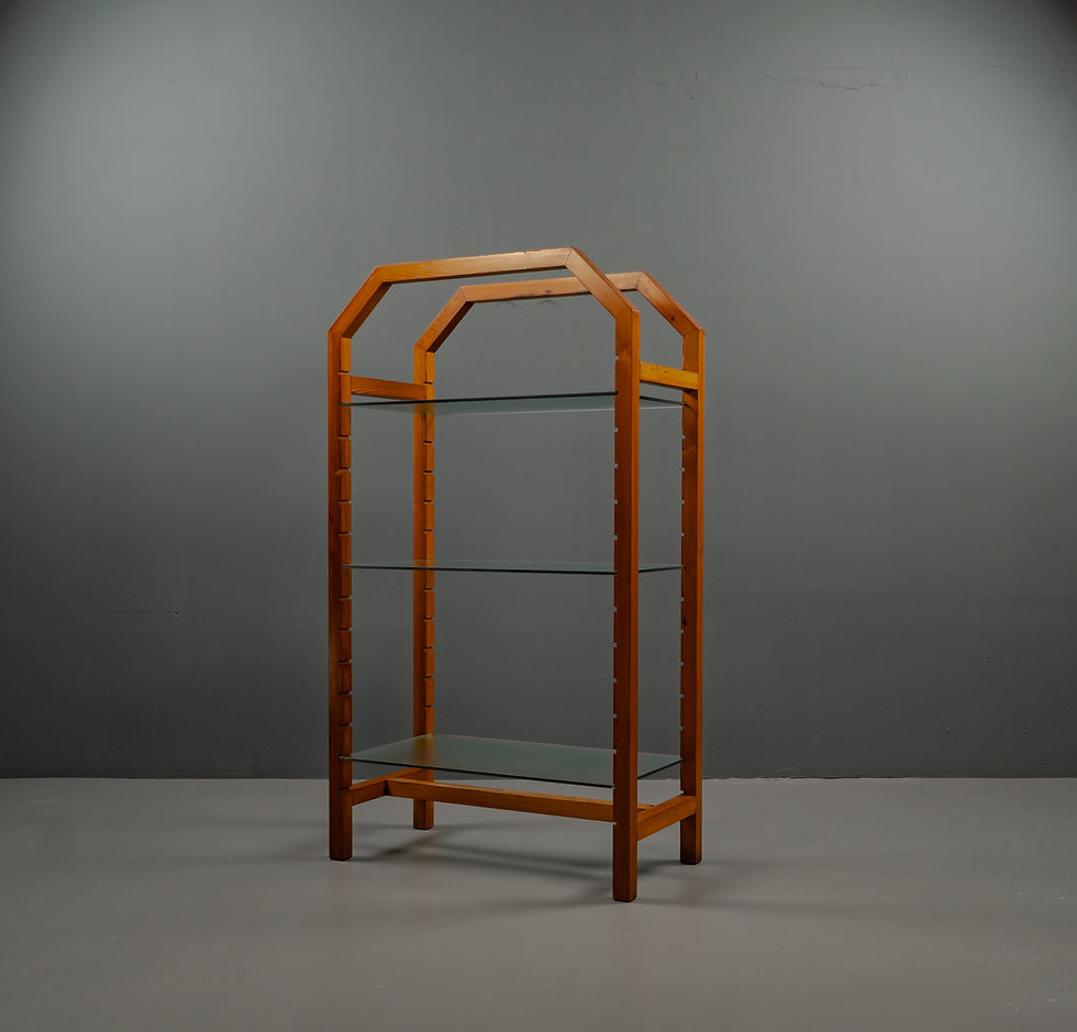 Thumbnail: POSTMODERN HOLLYWOOD REGENCY PINEWOOD & GLASS ETAGERE, 1980S​​​​​​​