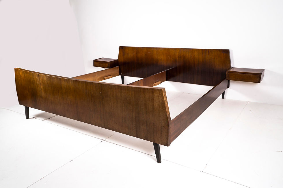 Thumbnail: DOUBLE BED MODEL 5250 & BEDSIDE CABINETS IN THE STYLE OF JINDRICH HALABALA
