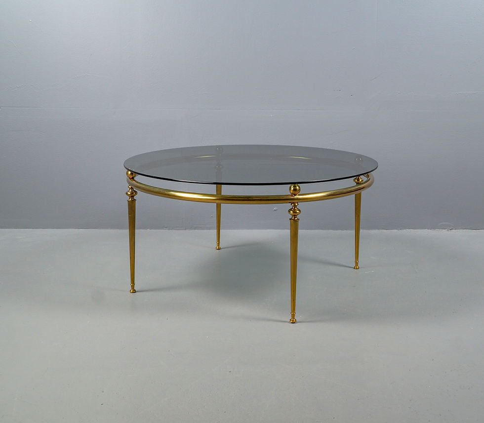Thumbnail: CLASSICISM COFFEE TABLE MADE OF BRASS WITH CONCAVE FLUTED LEGS AND SMOKED GLASS